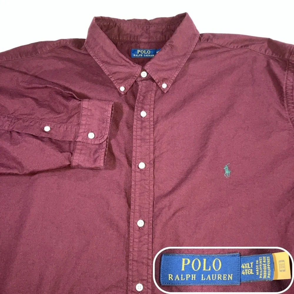 Polo Ralph Lauren Mens 4XLT Burgundy Oxford Button Down Shirt Big Tall